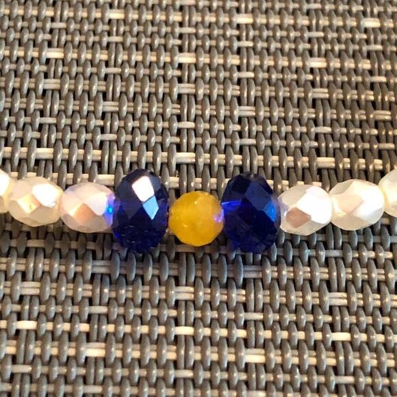 White, Blue and Yellow Handmade Ankle Bracelet - Picture 6 of 8